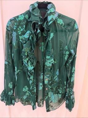 Anna Sui Iridescent Moonlight Garden Blouse in Green Silk